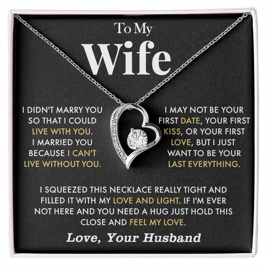 To My Wife Anniversary Necklace with Cubic Zirconia Pendant Love Heart Gift for Wife Birthday Present White Gold Over Stainless Steel Adjustable Chain 18-22