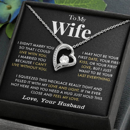 To My Wife Anniversary Necklace with Cubic Zirconia Pendant Love Heart Gift for Wife Birthday Present White Gold Over Stainless Steel Adjustable Chain 18-22