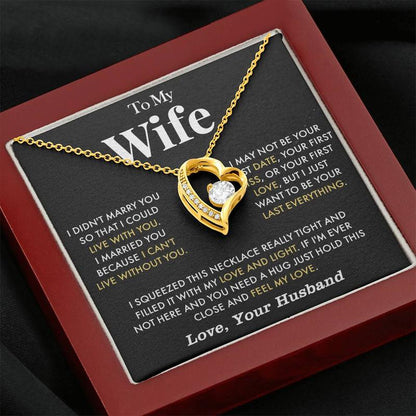 To My Wife Anniversary Necklace with Cubic Zirconia Pendant Love Heart Gift for Wife Birthday Present White Gold Over Stainless Steel Adjustable Chain 18-22
