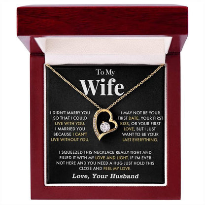 To My Wife Anniversary Necklace with Cubic Zirconia Pendant Love Heart Gift for Wife Birthday Present White Gold Over Stainless Steel Adjustable Chain 18-22