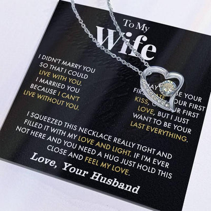 To My Wife Anniversary Necklace with Cubic Zirconia Pendant Love Heart Gift for Wife Birthday Present White Gold Over Stainless Steel Adjustable Chain 18-22